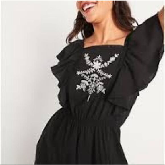 Old Navy -716‎ NWT Black Waist-Defined Flutter-Sleeve Tie-Back Mini Dress Small - Picture 6 of 12